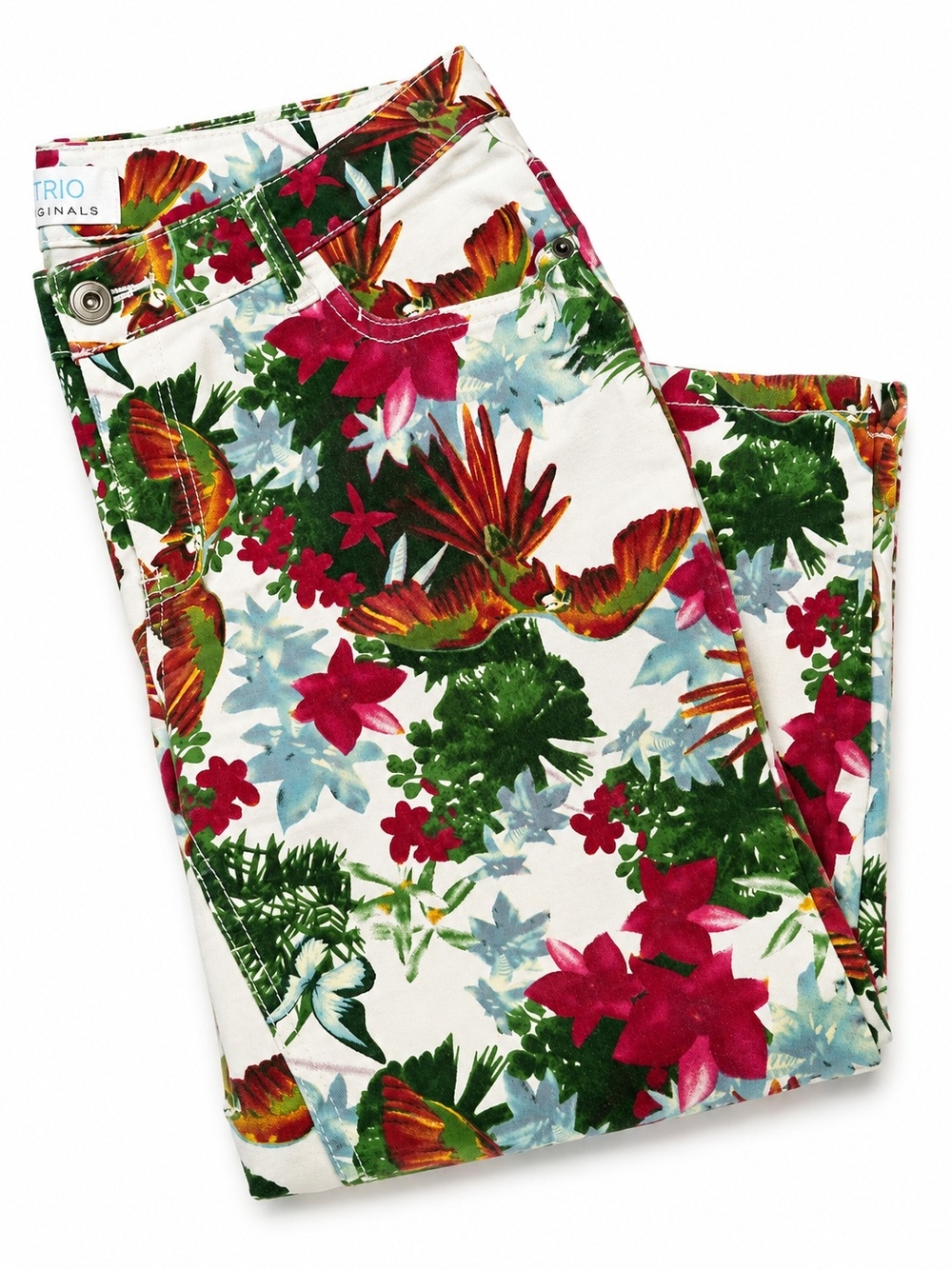 White Floral Print Women’s Capri Pants